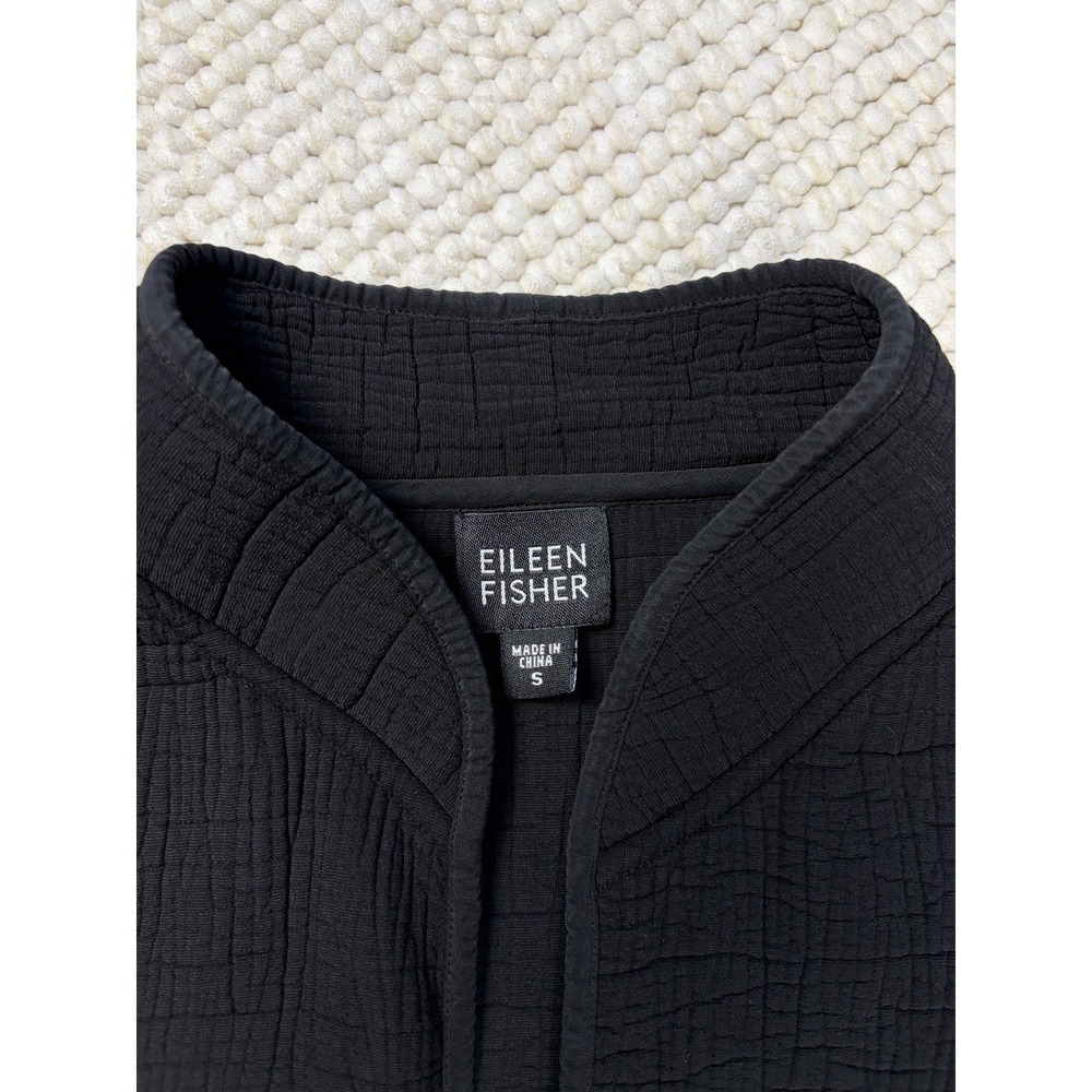 Eileen Fisher Black Silk Blend Crinkle Sponge Jacket Small Mandarin Stand Collar - Picture 3 of 6